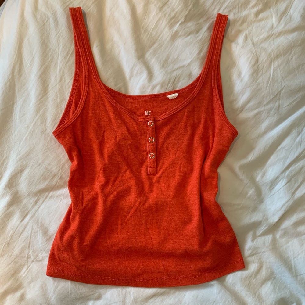 Women's Red/Orange Tank Top with Henley Buttons